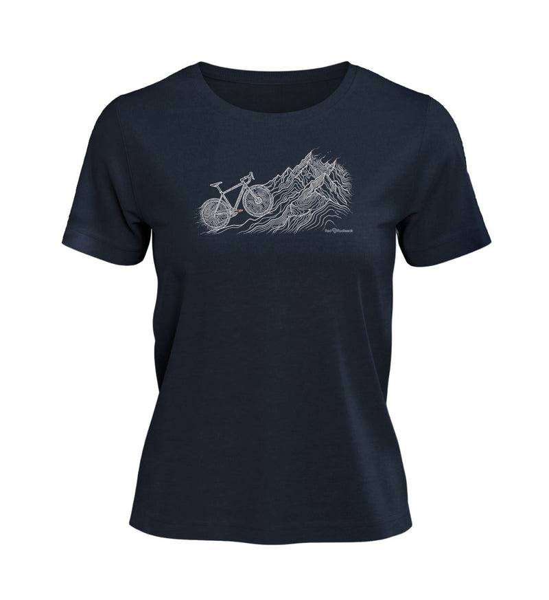 Bike Mountain T-Shirt Damen in Dunkelblau (French Navy) – Produktbild (100% Bio-Baumwolle) von Rad&Rucksack