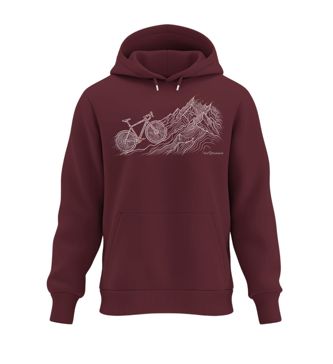 Bike Mountain | Unisex Organic Hoodie in Burgundy von Rad&Rucksack