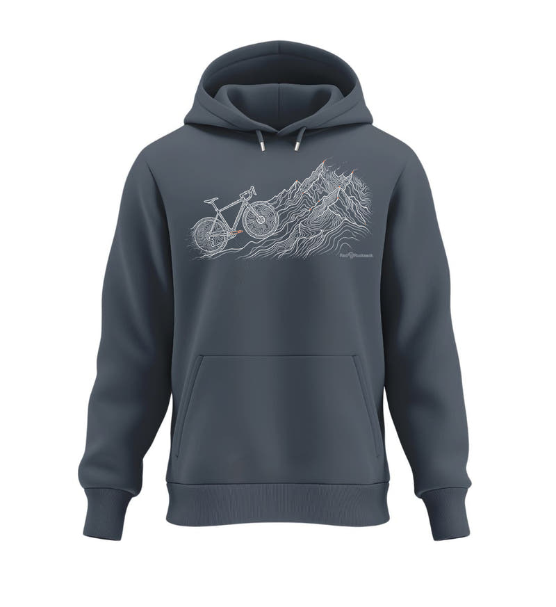 Bike Mountain | Unisex Organic Hoodie in India Ink Grey von Rad&Rucksack