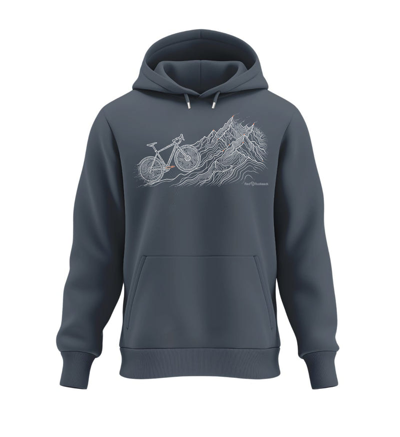 Bike Mountain Hoodie in Blaugrau (India Ink Grey) – Produktbild (350 g/m² Bio-Baumwolle) von Rad&Rucksack