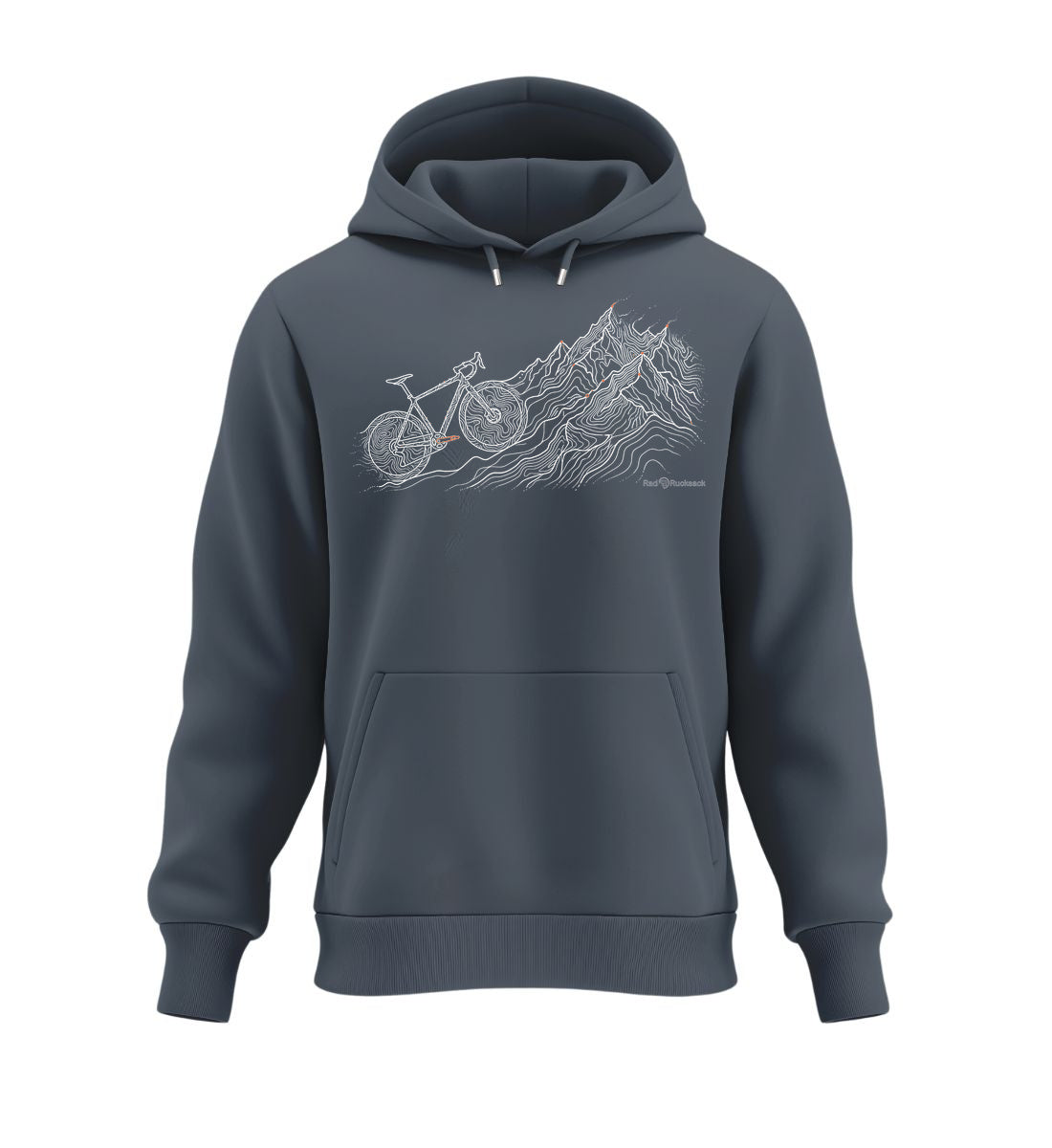 Bike Mountain | Unisex Organic Hoodie in India Ink Grey von Rad&Rucksack
