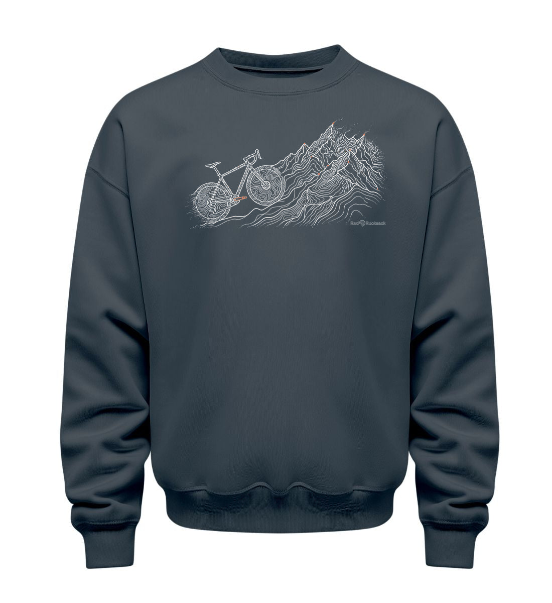 Bike Mountain | Unisex Organic Pullover in India Ink Grey von Rad&Rucksack