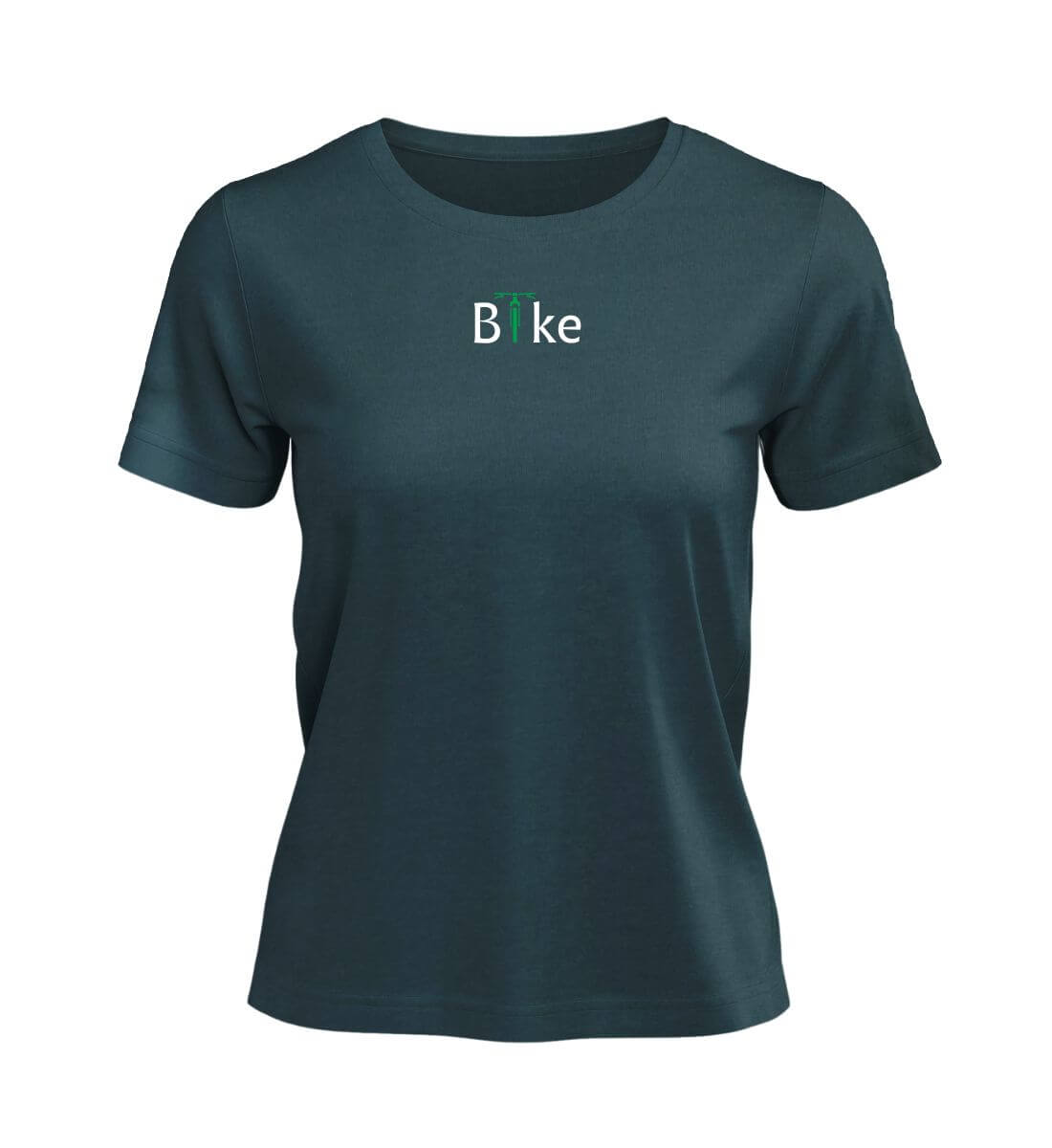 Bike Stick Bio T-Shirt mit Stick Damen in Blaugrün (Stargazer) – Produktbild (100% Bio-Baumwolle) von Rad&Rucksack