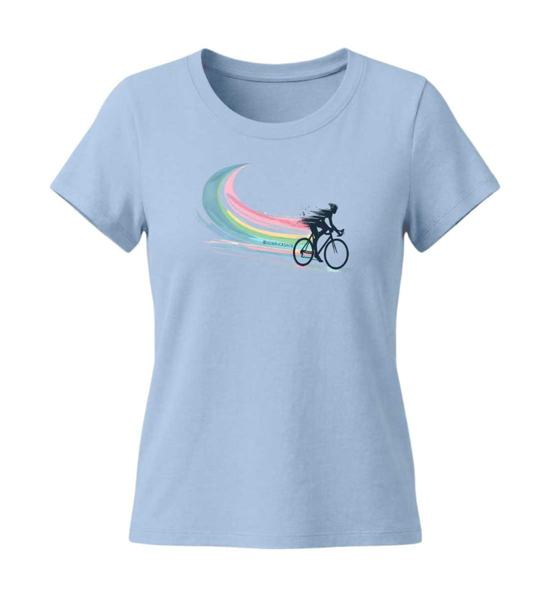Bike T-Shirt Damen Tailliert in Mittelblau (Blue Soul) – Produktbild (155 g/m² Bio-Baumwolle, tailliert) von Rad&Rucksack