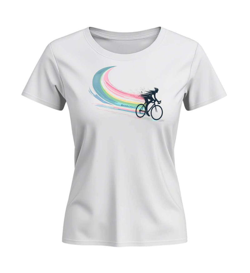 Bikes T-Shirt Damen Tailliert in Weiß (White) – Produktbild (155 g/m² Bio-Baumwolle, tailliert) von Rad&Rucksack