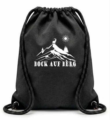 Turnbeutel Bock auf Berg Baumwolle in Schwarz (Black) – Produktbild (100% Baumwolle, 12 L) von Rad&Rucksack