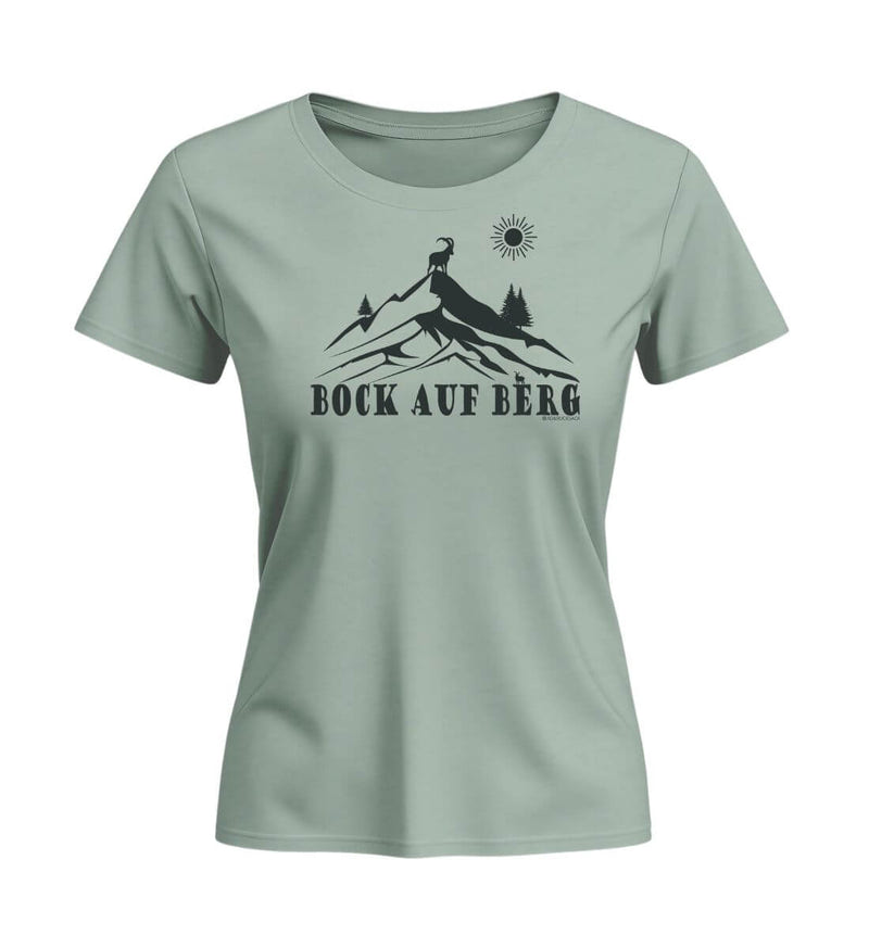 Bock auf Berg Bio T-Shirt Damen Tailliert in Salbeigrün (Aloe) – Produktbild (155 g/m² Bio-Baumwolle, tailliert) von Rad&Rucksack