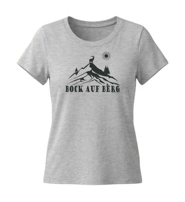Bock auf Berg Bio T-Shirt Damen Tailliert in Grau-Melange (Heather Grey) – Produktbild von Rad&Rucksack