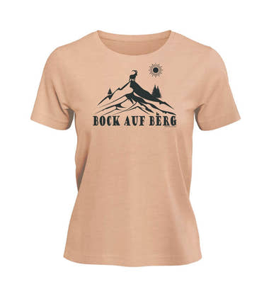 Bock auf Berg T-Shirt Damen Pfirsich-Rosa (Fraiche Peche) – Produktbild (100% Bio-Baumwolle) von Rad&Rucksack