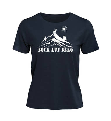 Bock auf Berg T-Shirt Damen Dunkelblau (French Navy) – Produktbild (100% Bio-Baumwolle) von Rad&Rucksack