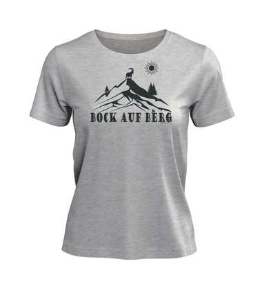 Bock auf Berg T-Shirt Damen in Grau-Melange (Heather Grey) – Produktbild (100% Bio-Baumwolle) von Rad&Rucksack