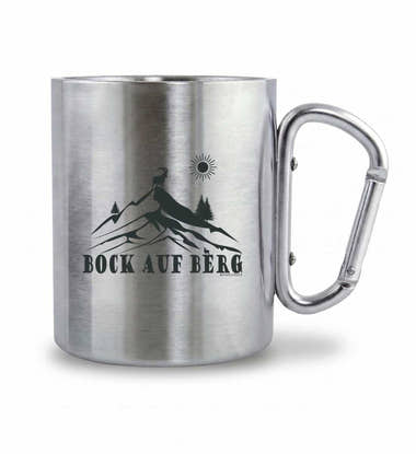 Bock auf Berg Edelstahltasse – Lifestyle-Aufnahme (Edelstahl mit silbernem Karabinergriff) von Rad&Rucksack