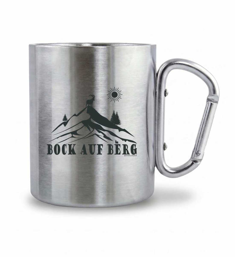 Bock auf Berg | Edelstahltasse mit Karabinergriff von Rad&Rucksack - am Model präsentiert