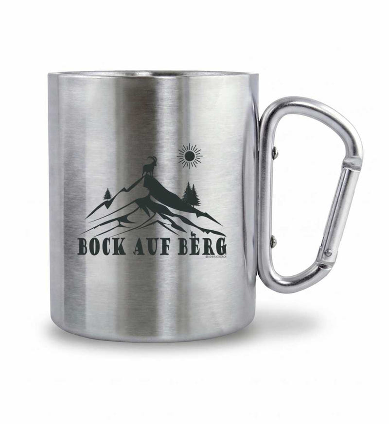 Bock auf Berg Edelstahltasse – Lifestyle-Aufnahme (Edelstahl mit silbernem Karabinergriff) von Rad&Rucksack
