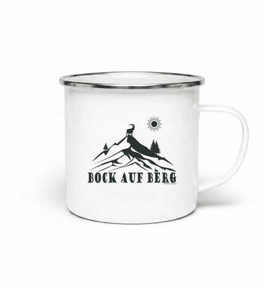 Bock auf Berg Emaille Tasse – Lifestyle-Aufnahme (130 g ultraleicht) von Rad&Rucksack