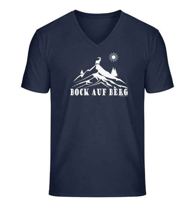 Bock auf Berg V-Neck T-Shirt Herren in Dunkelblau (French Navy) – Produktbild (100% Bio-Baumwolle) von Rad&Rucksack