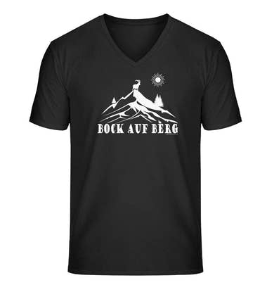 Bock auf Berg Bio V-Neck T-Shirt Herren in Schwarz – Produktbild (100% Bio-Baumwolle) von Rad&Rucksack