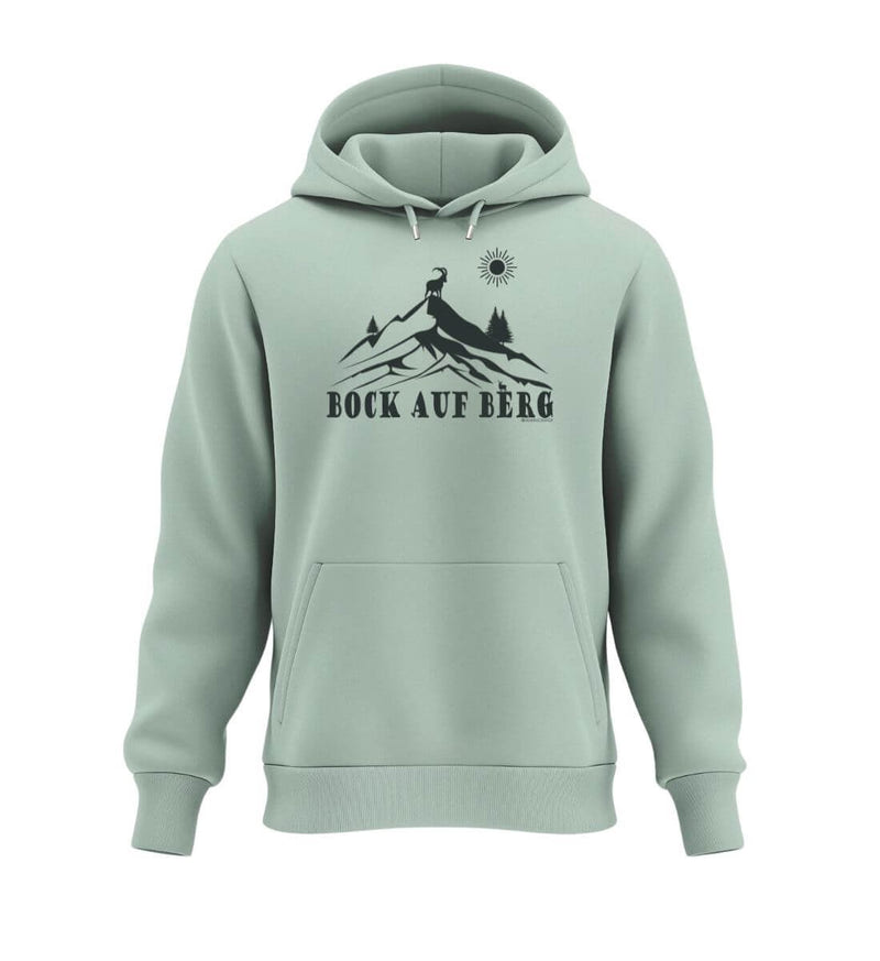 Bock auf Berg Hoodie in Salbeigrün (Aloe) – Produktbild (350 g/m² Bio-Baumwolle) von Rad&Rucksack