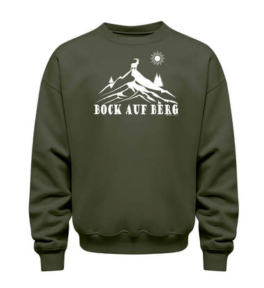 Bio Sweatshirt 350g Bock auf Berg in Olivgrün (Khaki) – Produktbild (350 g/m² Bio-Baumwolle) von Rad&Rucksack