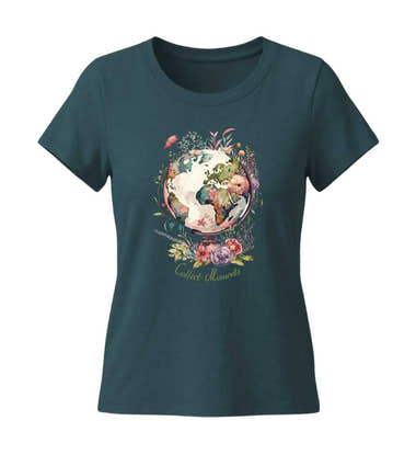 Collect Moments T-Shirt Damen Blaugrün (Stargazer) – Produktbild (155 g/m² Bio-Baumwolle, tailliert) von Rad&Rucksack