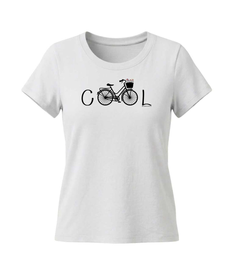 Cool Bike T-Shirt Damen Tailliert in Weiß (White) – Produktbild (155 g/m² Bio-Baumwolle, tailliert) von Rad&Rucksack