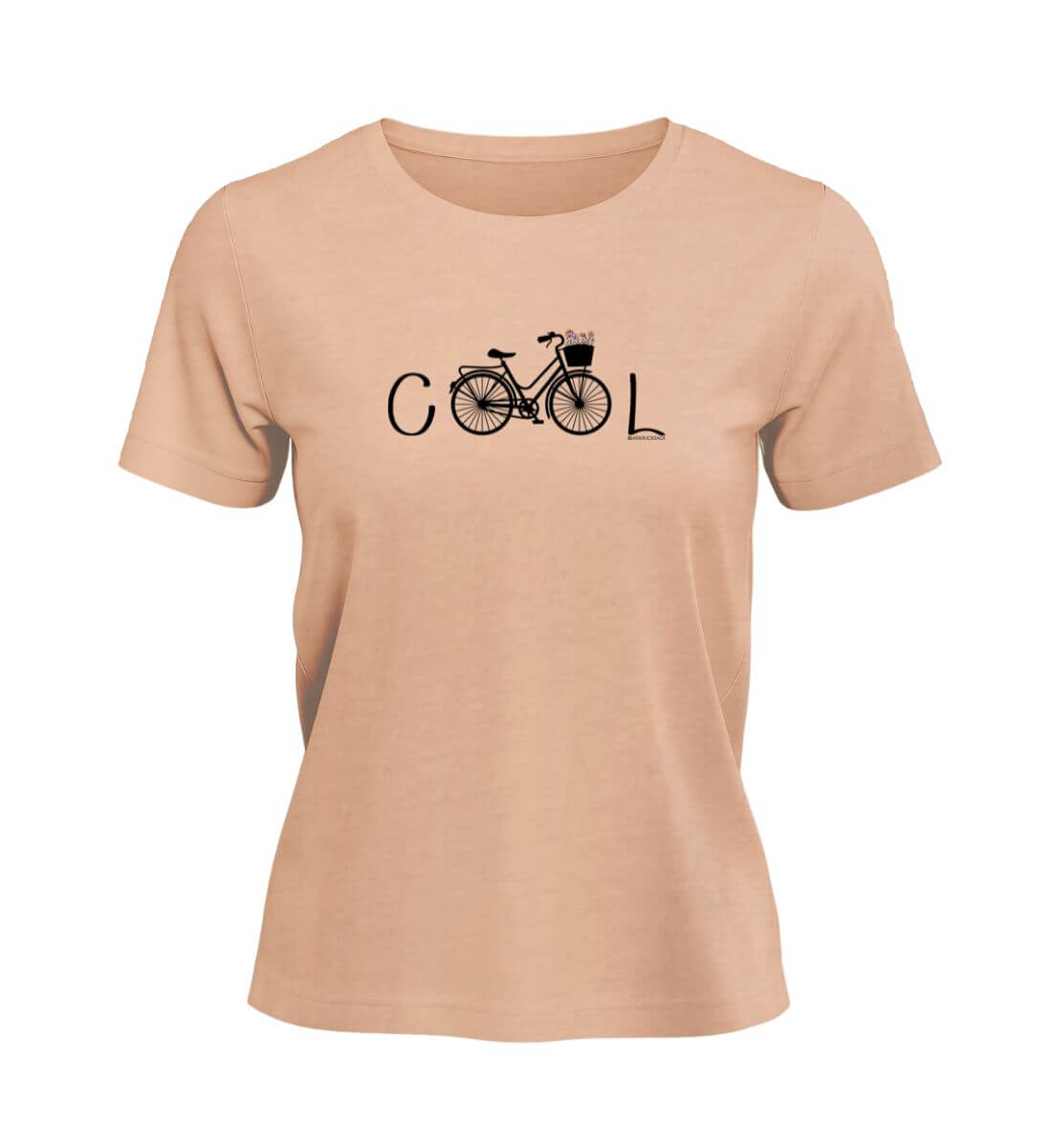 Gravelbike Outfit T-Shirt Damen „Cool Bike“ in Pfirsich-Rosa (Fraiche Peche) – Produktbild (100% Bio-Baumwolle) von Rad&Rucksack