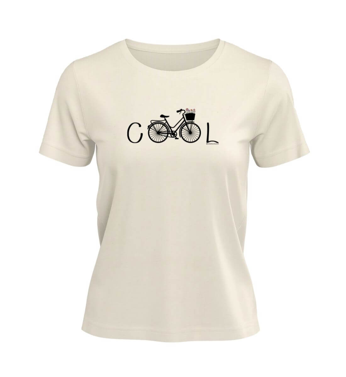 Fahrrad Outfit T-Shirt Damen „Cool Bike“ in Naturweiß (Natural Raw) – Produktbild (100% Bio-Baumwolle) von Rad&Rucksack