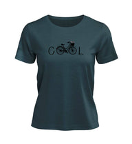 Fahrradoutfit Damen T-Shirt „Cool Bike“ in Blaugrün (Stargazer) – Produktbild (100% Bio-Baumwolle) von Rad&Rucksack