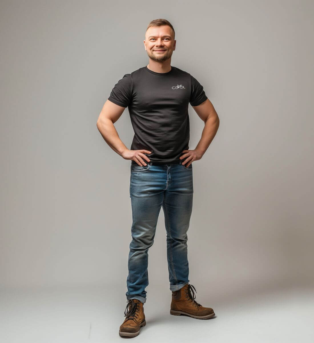 MTB Outfit Herren T-Shirt „Cool Bike“ – Modelbild (100% Bio-Baumwolle mit Stick) von Rad&Rucksack