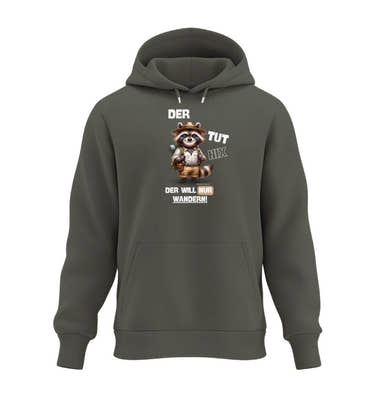 Der Tut Nix Hoodie in Olivgrün (Khaki) – Produktbild (350 g/m² Bio-Baumwolle) von Rad&Rucksack