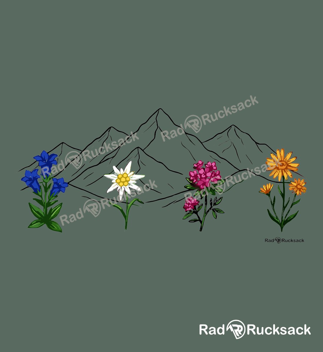 Designmotiv - Berge Blumen | Unisex Organic Hoodie von Rad&Rucksack