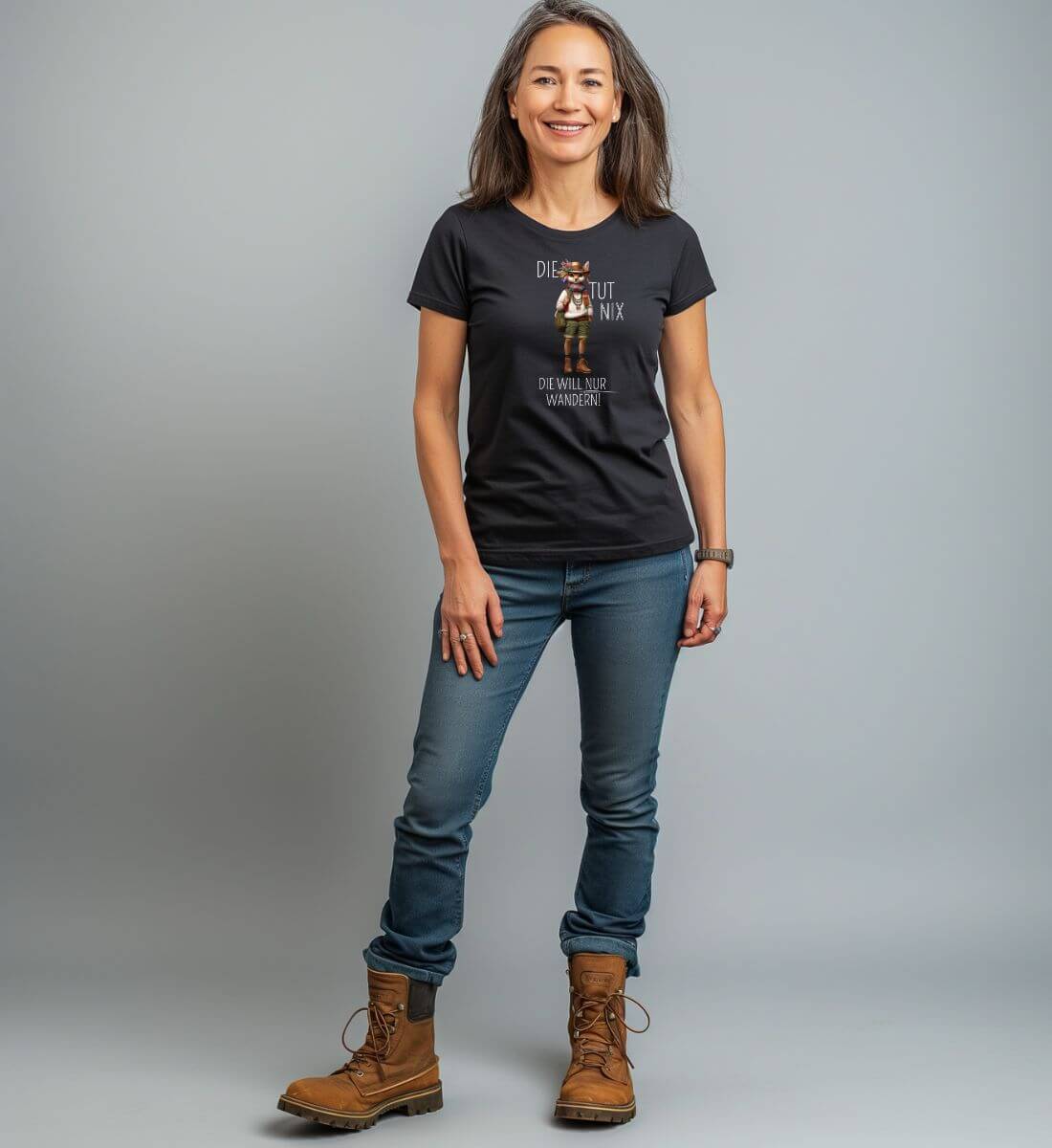 Die tut nix - Reh | Damen Premium Organic T-Shirt von Rad&Rucksack - am Model präsentiert