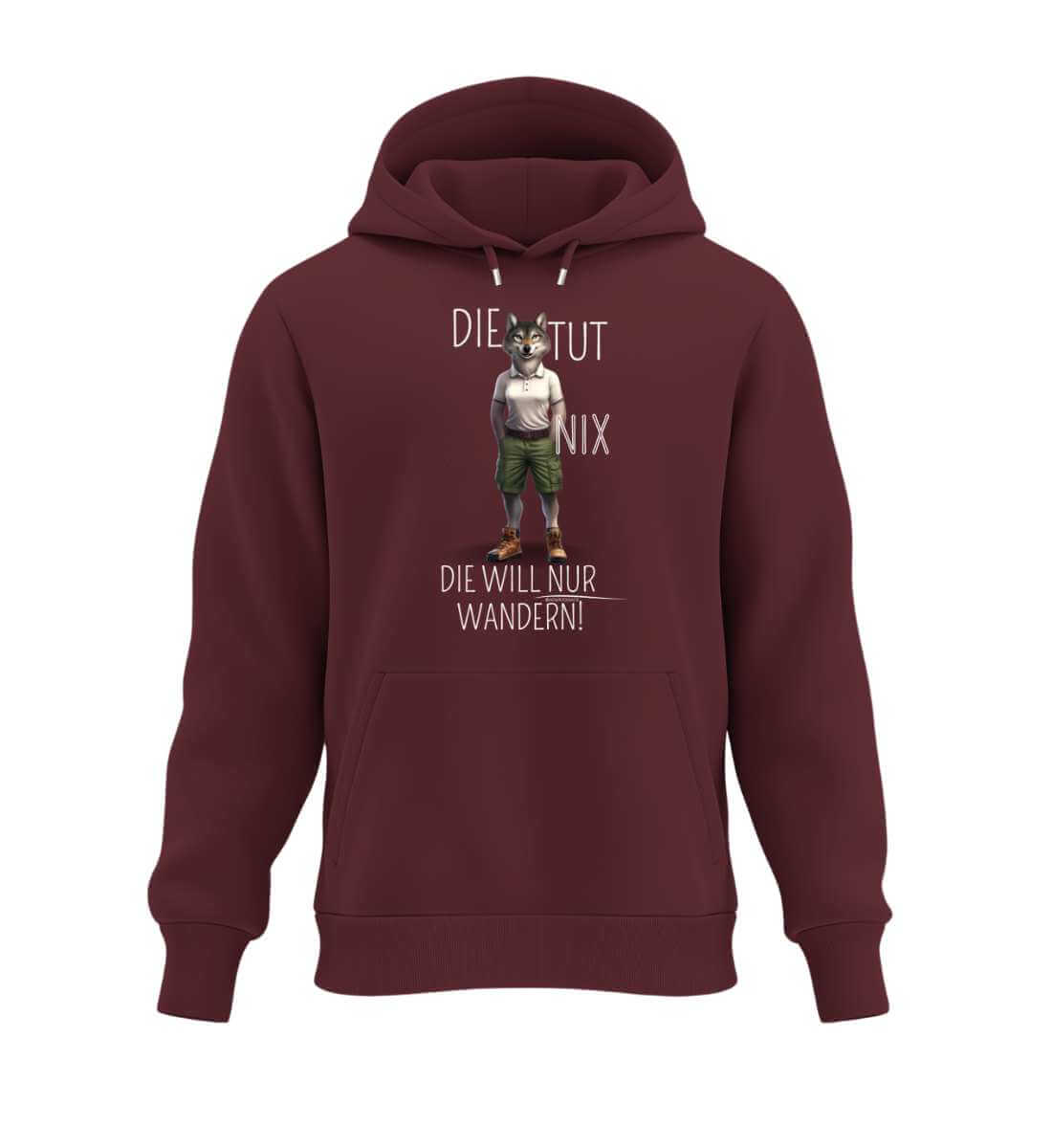 Die tut nix - Wolf | Unisex Organic Hoodie in Burgundy von Rad&Rucksack