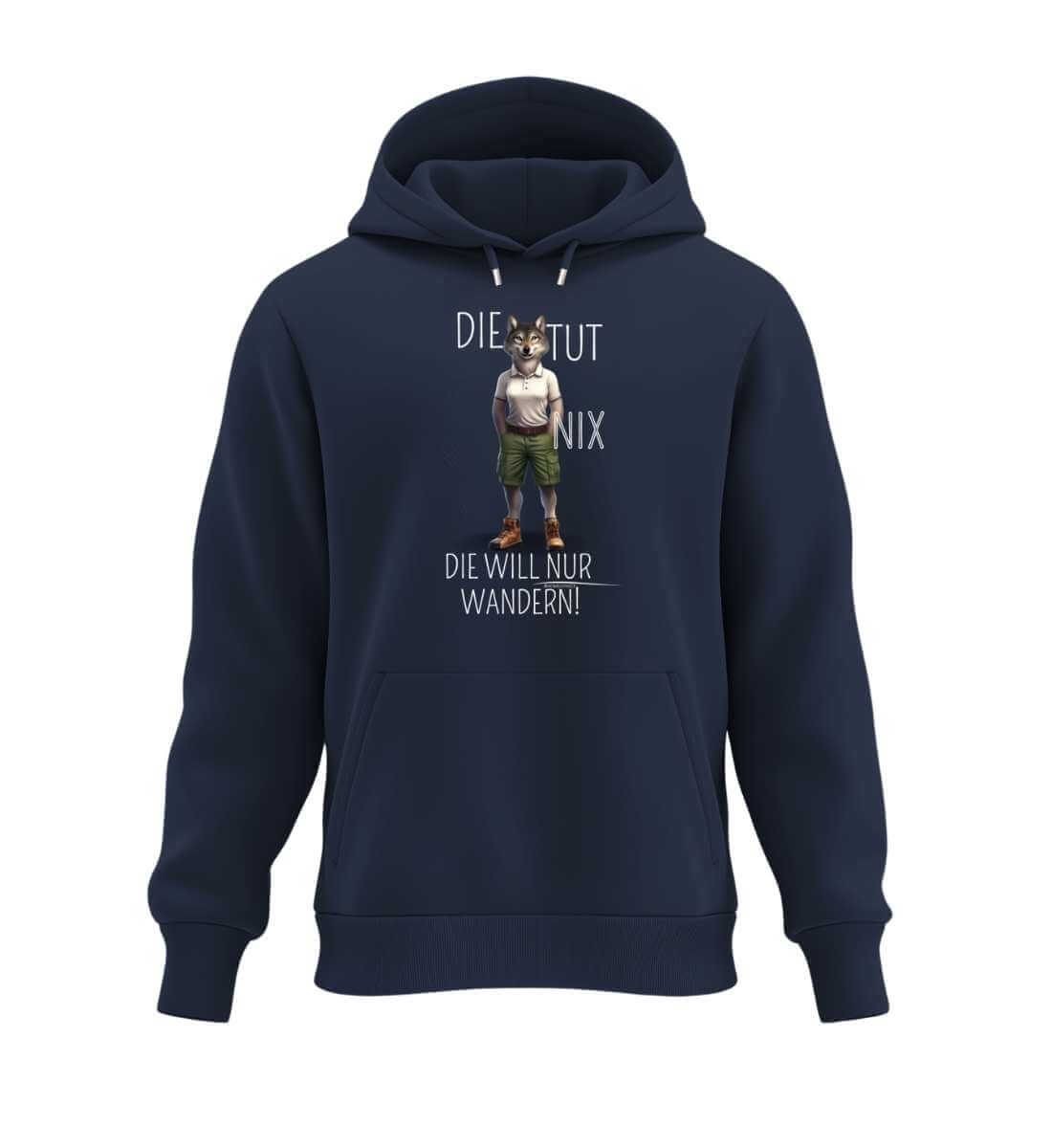 Die tut nix - Wolf | Unisex Organic Hoodie in French Navy von Rad&Rucksack