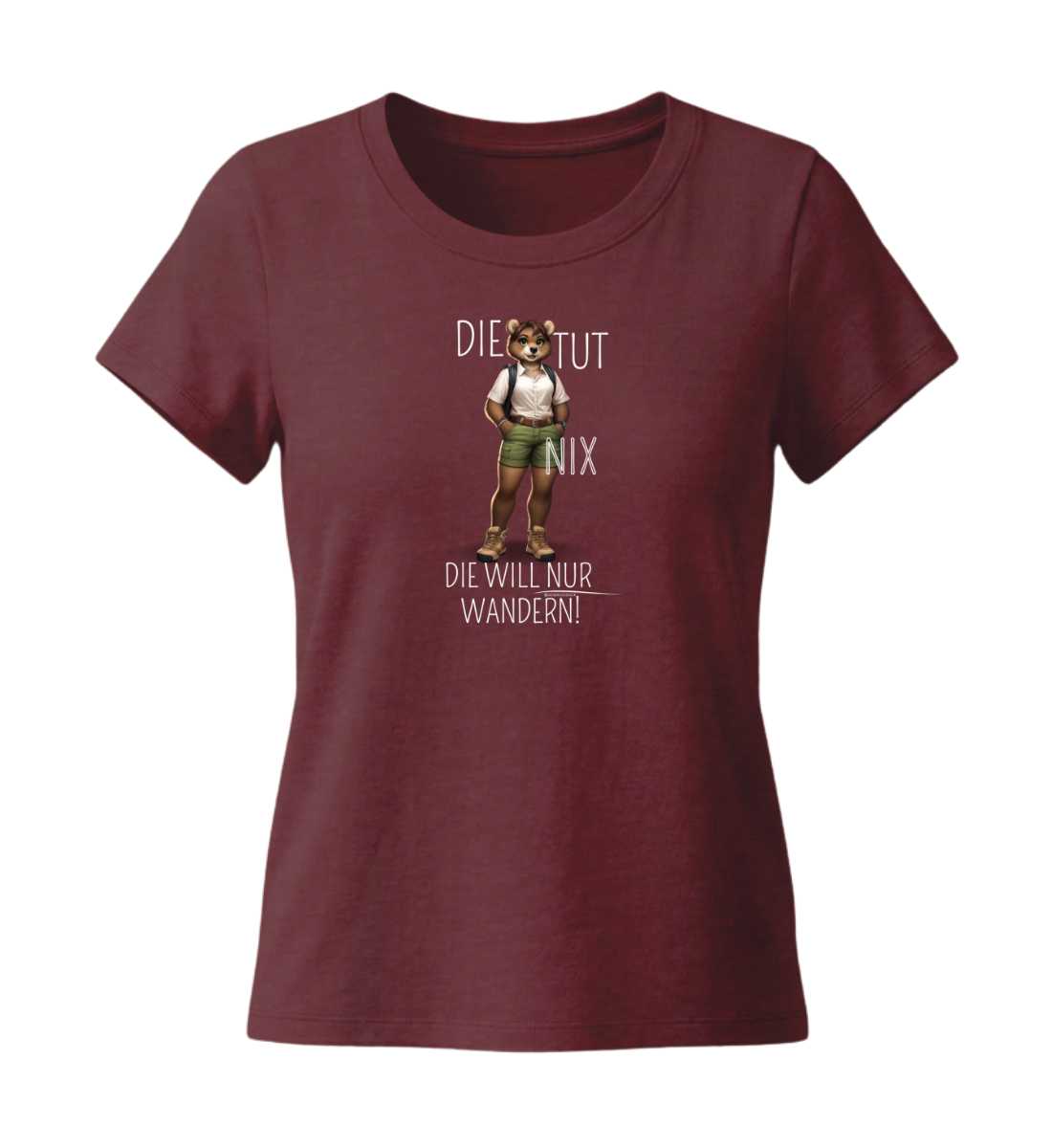 Die tut nix - Bär | Damen Premium Organic T-Shirt (Fitted) in Burgundy von Rad&Rucksack