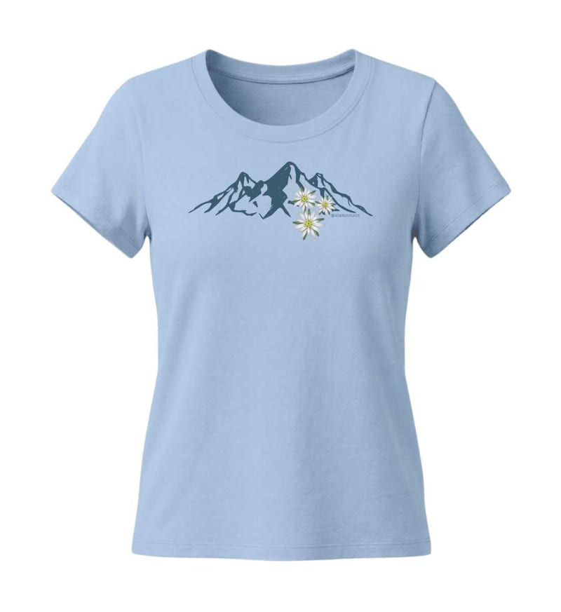 Edelweiß T-Shirt Damen Tailliert in Mittelblau (Blue Soul) – Produktbild (155 g/m² Bio-Baumwolle, tailliert) von Rad&Rucksack