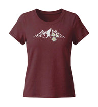 Edelweiß T-Shirt Damen Weinrot (Burgundy) – Produktbild (155 g/m² Bio-Baumwolle, tailliert) von Rad&Rucksack