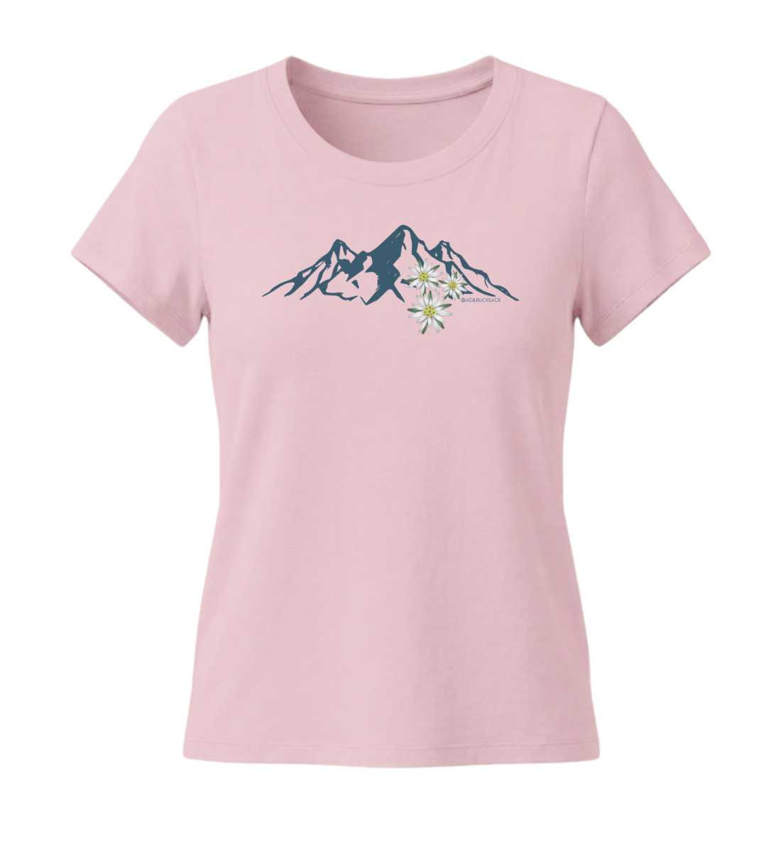 Edelweiß T-Shirt Damen Zartrosa (Cotton Pink) – Produktbild (155 g/m² Bio-Baumwolle, tailliert) von Rad&Rucksack