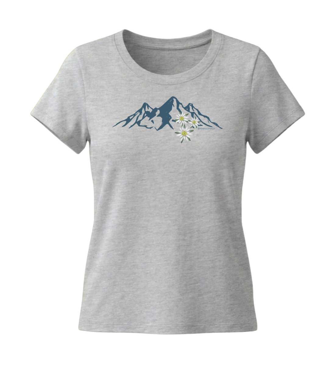 Edelweiß T-Shirt Damen Grau-Melange (Heather Grey) – Produktbild (155 g/m² Bio-Baumwolle, tailliert) von Rad&Rucksack