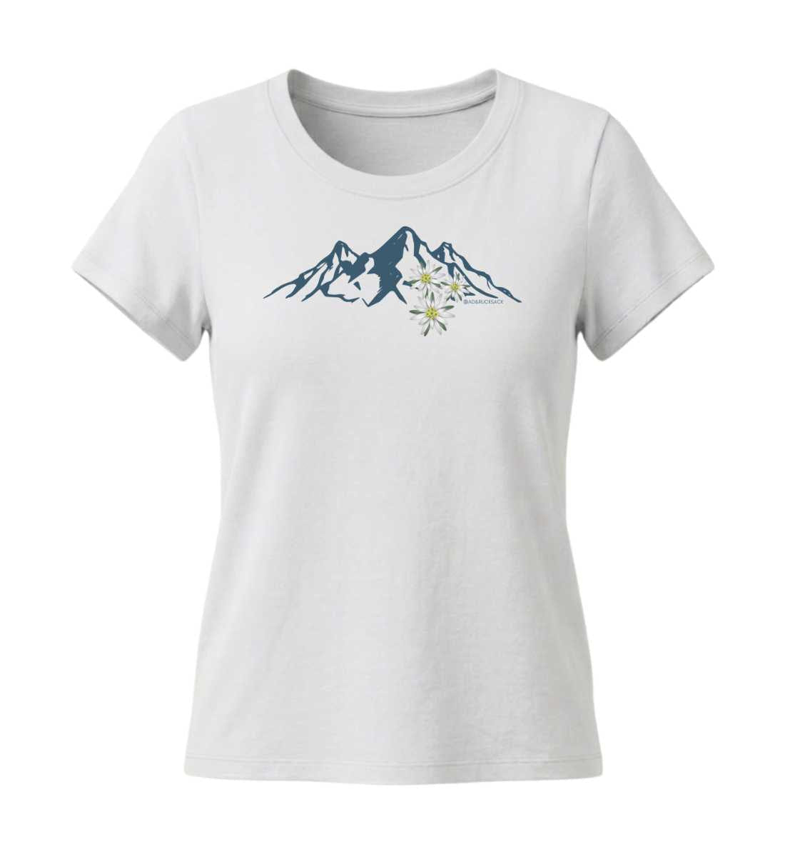 Edelweiß T-Shirt Damen Weiß (White) – Produktbild (155 g/m² Bio-Baumwolle, tailliert) von Rad&Rucksack