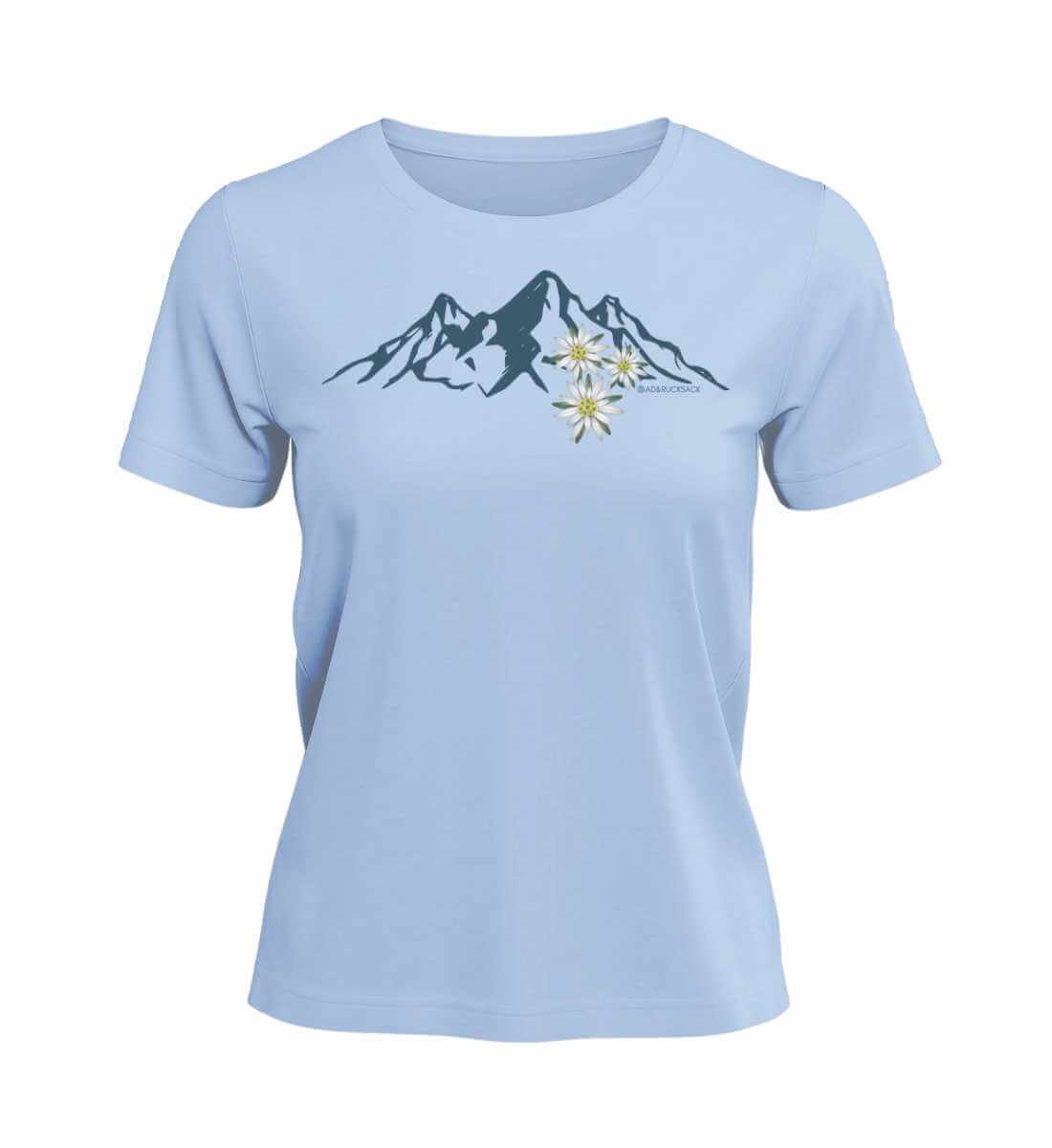 Edelweiß T-Shirt Damen Mittelblau (Blue Soul) – Produktbild (100% Bio-Baumwolle) von Rad&Rucksack