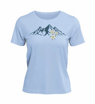 Edelweiß T-Shirt Damen Mittelblau (Blue Soul) – Produktbild (100% Bio-Baumwolle) von Rad&Rucksack