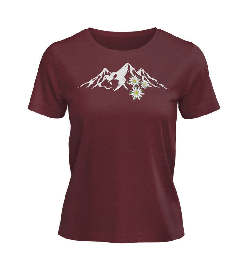 Edelweiß | Damen Premium Organic T-Shirt in Burgundy von Rad&Rucksack