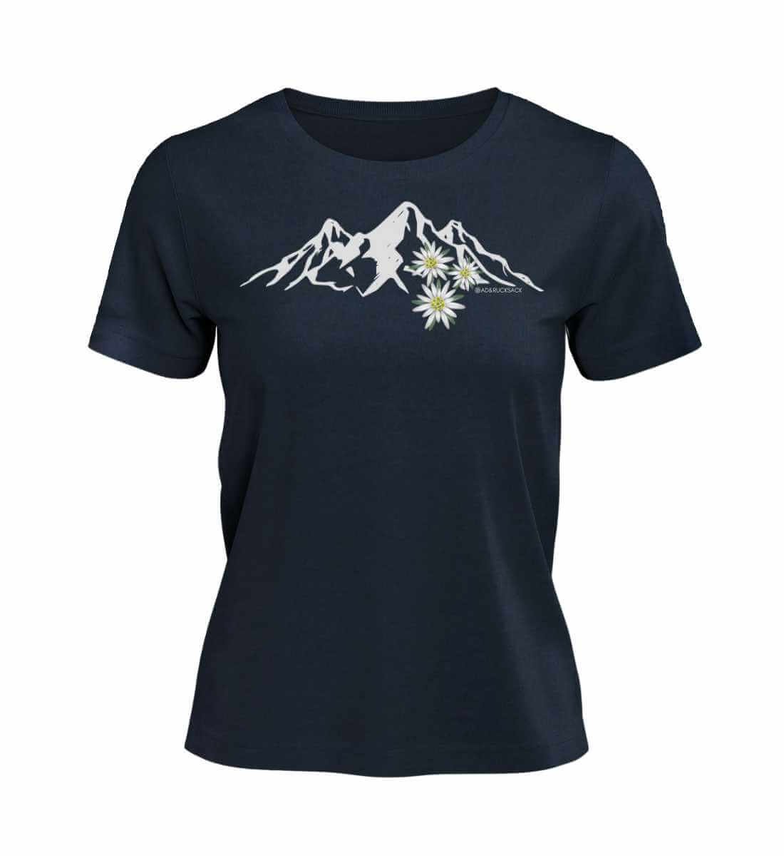 Edelweiß T-Shirt Damen Dunkelblau (French Navy) – Produktbild (100% Bio-Baumwolle) von Rad&Rucksack