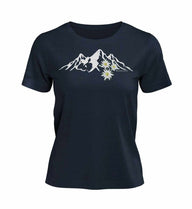 Edelweiß T-Shirt Damen Dunkelblau (French Navy) – Produktbild (100% Bio-Baumwolle) von Rad&Rucksack