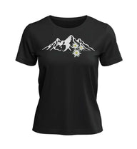 Outdoor T-Shirt Edelweiß Damen in Schwarz – Produktbild (100% Bio-Baumwolle) von Rad&Rucksack