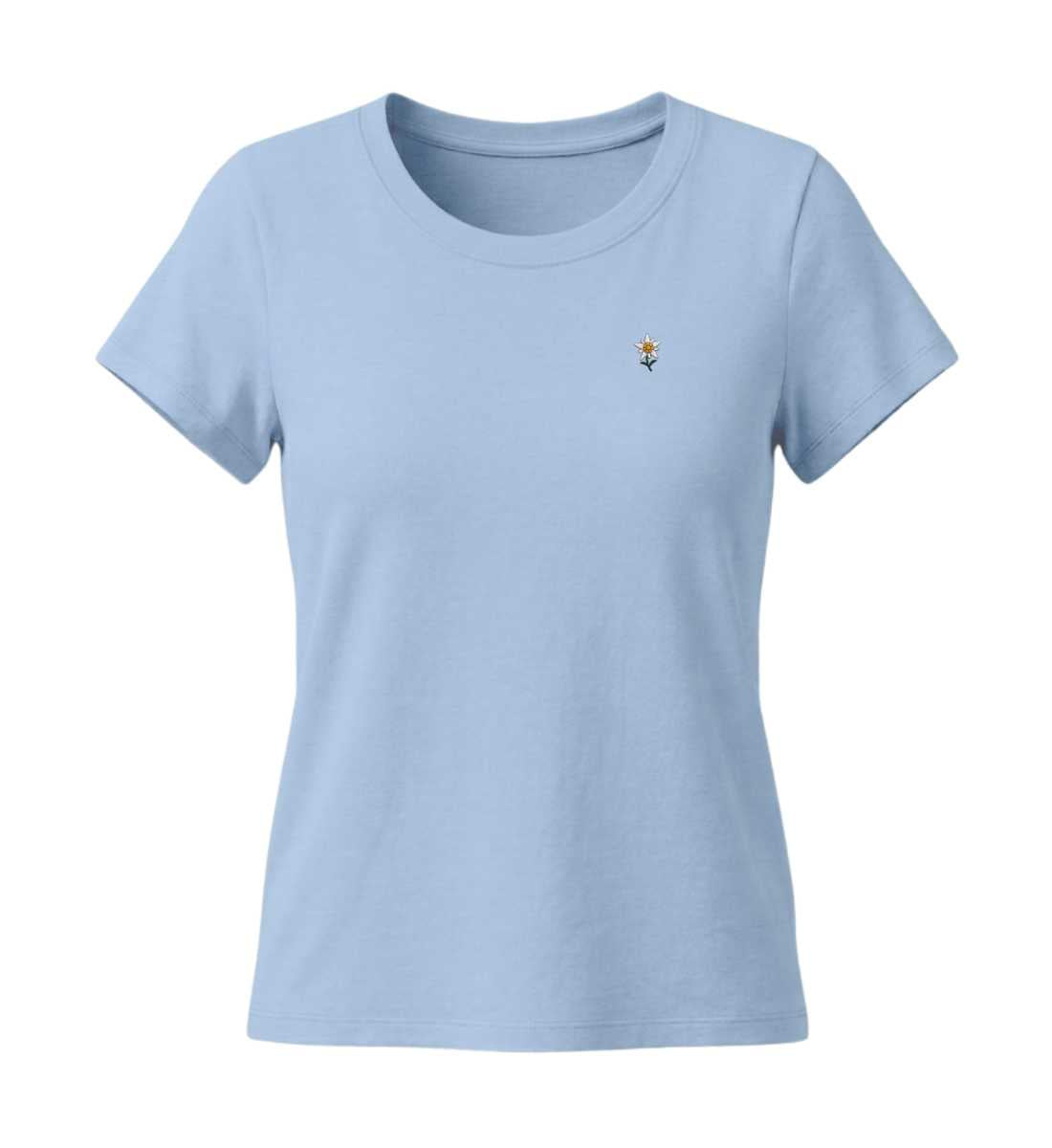 Edelweiß Stick | Damen Premium Organic T-Shirt (Fitted) in Blue Soul von Rad&Rucksack