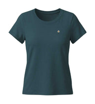 Edelweiß Stick Besticktes Bio T-Shirt Damen in Blaugrün (Stargazer) – Produktbild (155 g/m² Bio-Baumwolle, tailliert) von Rad&Rucksack
