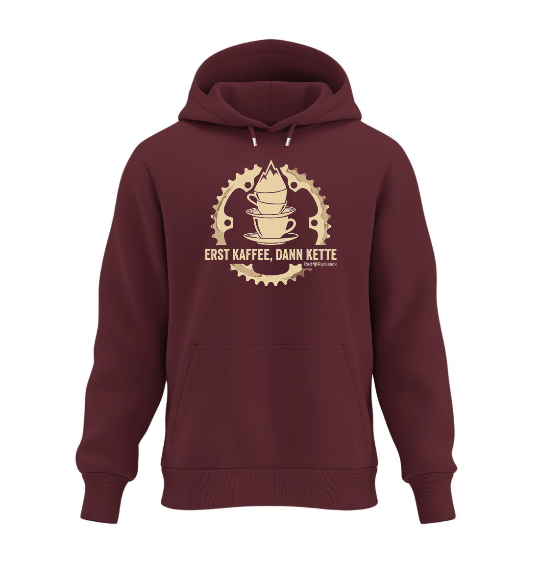 Erst Kaffee, dann Kette | Unisex Organic Hoodie in Burgundy von Rad&Rucksack
