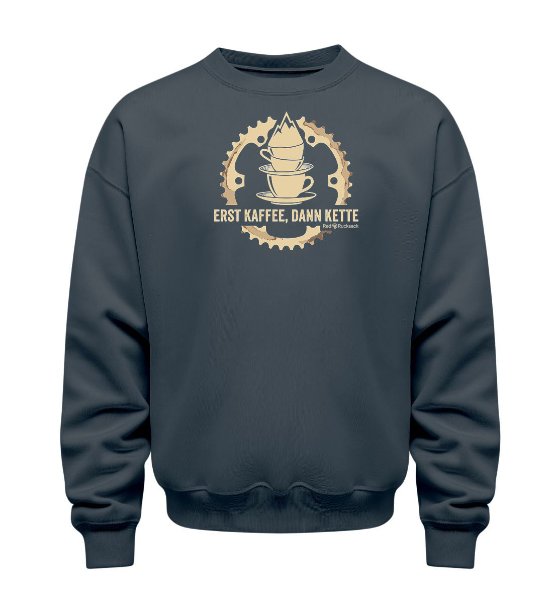 Erst Kaffee, dann Kette | Unisex Organic Pullover in India Ink Grey von Rad&Rucksack